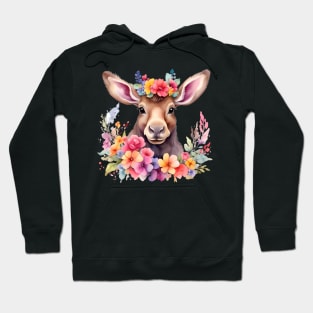 A moose decorated with beautiful watercolor flowers Hoodie